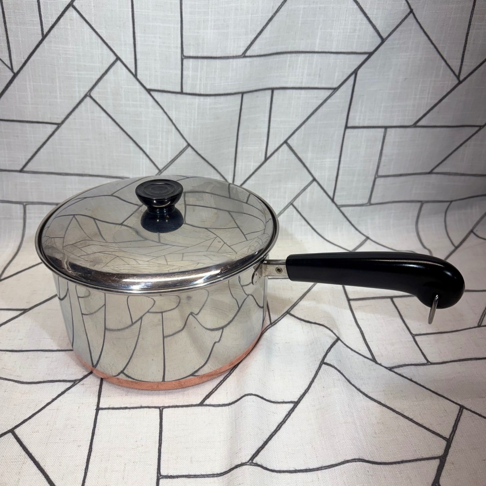Revere Ware Saucepan 4 Qt Silver Copper Clad Bottom Pot with Lid Vintage USA